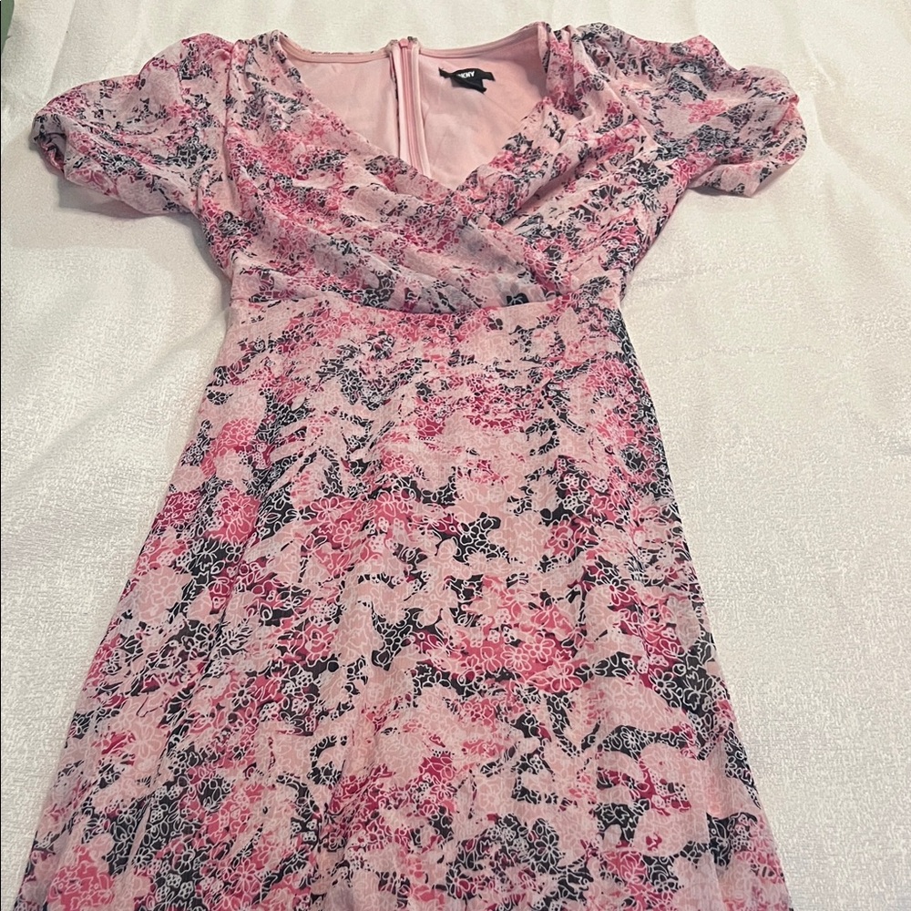 DKNY Blush and Ebony Floral Midi Dress